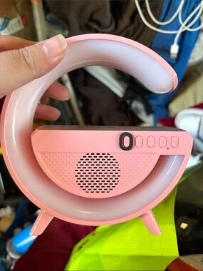 Pink Bluetooth Speaker with Built-In LED Light Google wireless charging